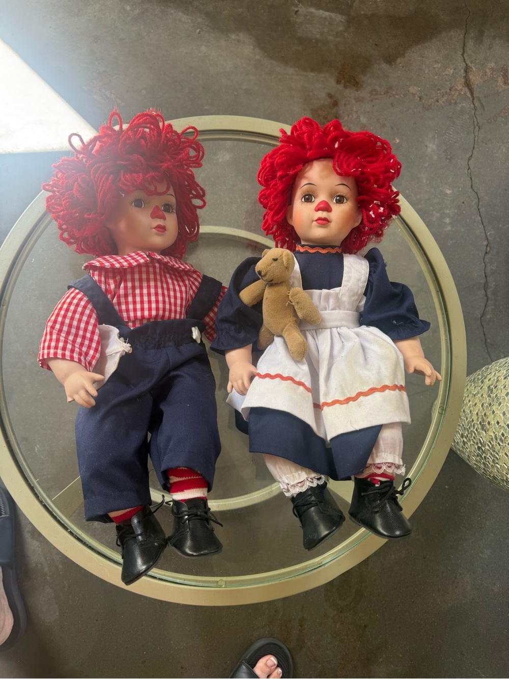 Raggedy Ann & Andy Dolls with Navy Outfits and Teddy Accessory